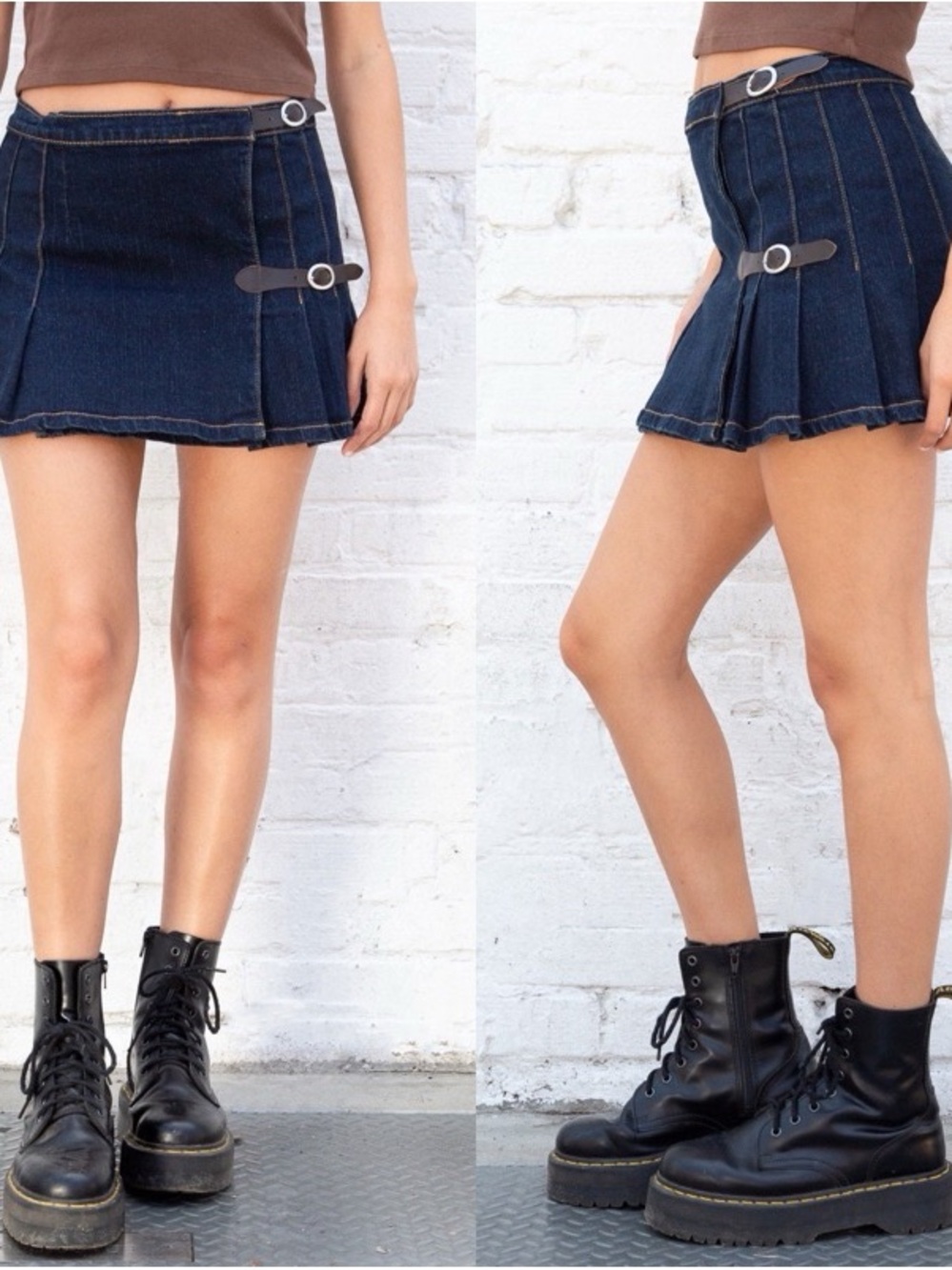 J. Galt y2k Brandy Melville Dark Blue Buckle Pleated Mini Denim Skirt